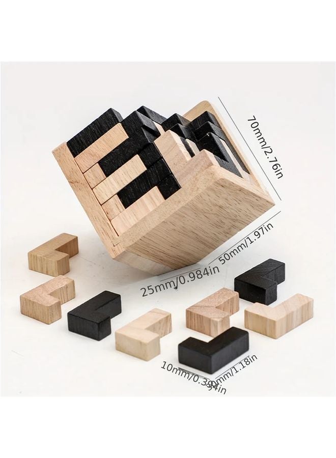 L Shaped Jigsaw Puzzle 54 Pcs 3D Brain Teaser Wood Cube Set For Brain Training - Image 4